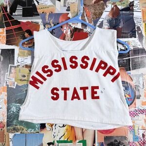 Vintage Mississippi State Cropped Tank Top White‎ & Red Sleeveless DEL Football